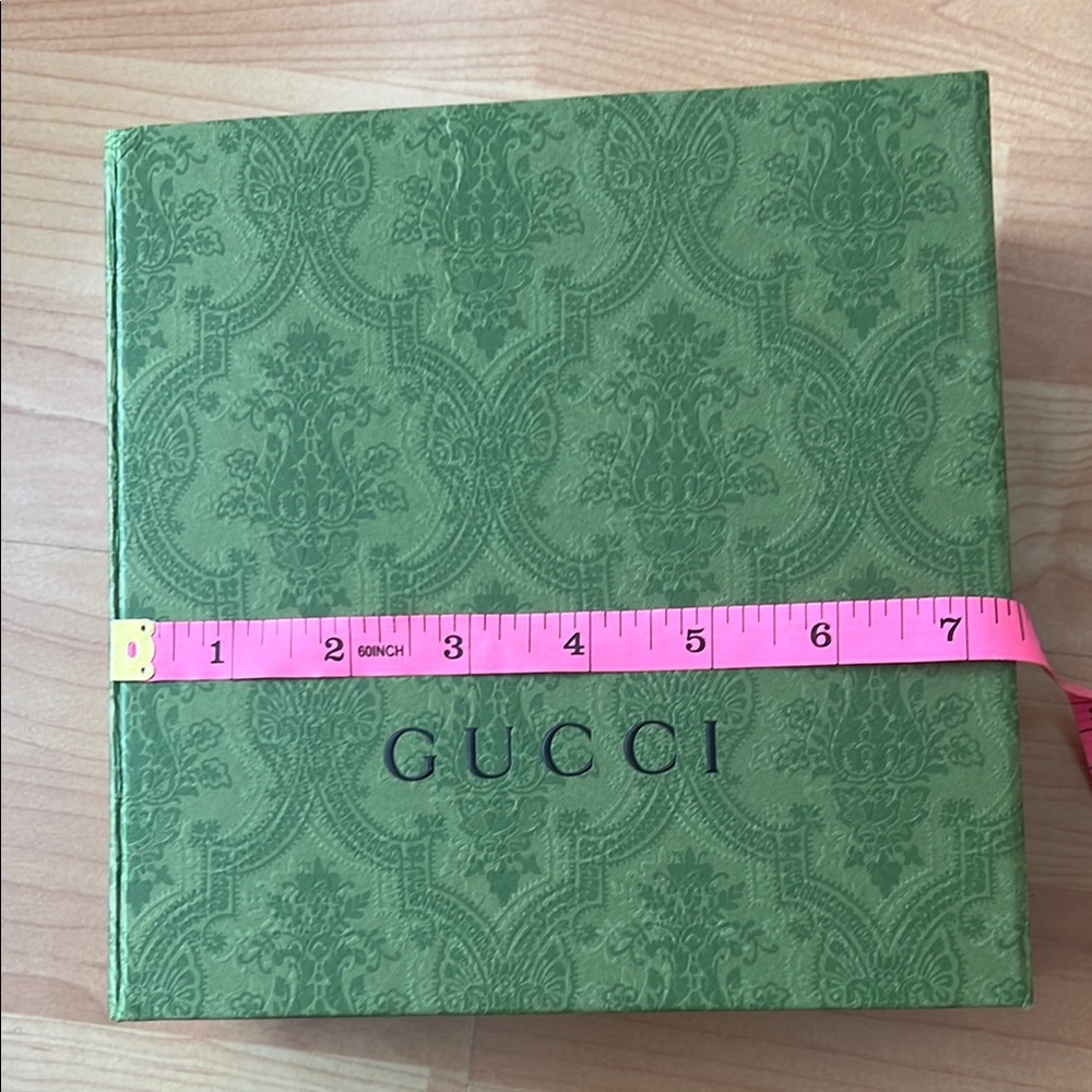Gucci Green Decorative Box 7.5 x 7.5 x 3 and green ribbon